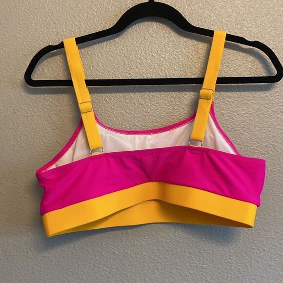 NWOT- HOT PINK & ORANGE-HIGH WAIST COLOR BLOCK BIKINI - Picture 6 of 8